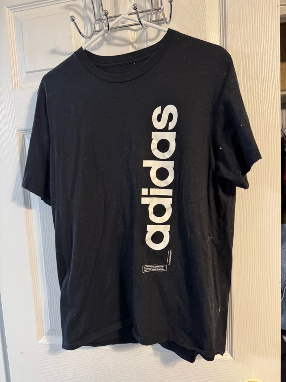 adidas Black Short Sleeve Tee with White Vertical Logo